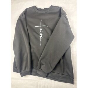 Faith Cross Graphic Sweatshirt Black Crewneck Pullover XXL Religious Christian